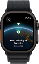 Apple Watch Ultra 3, finition noire, boîtier en titane, « Restez dans la direction du satellite » au-dessus de la Terre avec une position à l’écran, bracelet, Boucle Alpine