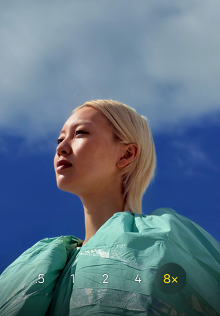 App Appareil photo de l’iPhone 17 Pro, zoom optique 0,5x, 1x, 2x, 4x et 8x, le zoom 8x étant sélectionné