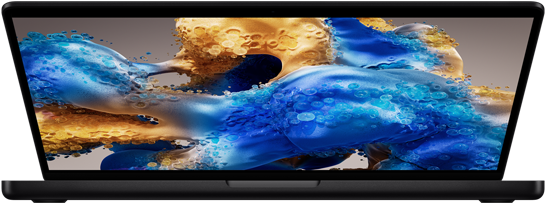 MacBook Pro entrouvert révélant un écran coloré