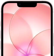 iPhone 17e, vue partielle de la face avant avec Ceramic Shield 2, coloris rose pastel, affichant l’image d’une fleur rose