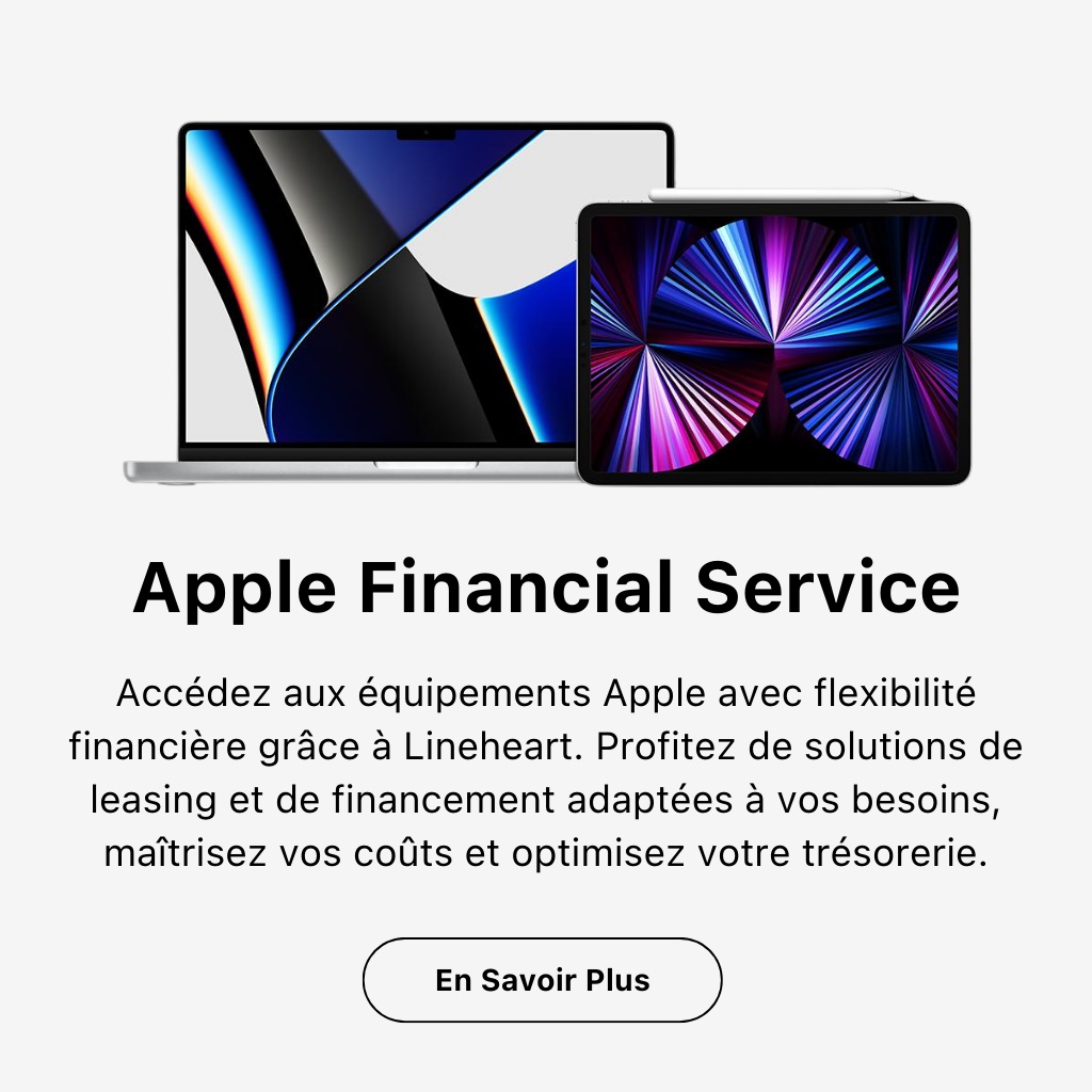 Accédez aux derniers produits Apple sans effort avec Apple Financial Services. Bénéficiez de solutions de leasing et de financement adaptées à vos besoins.