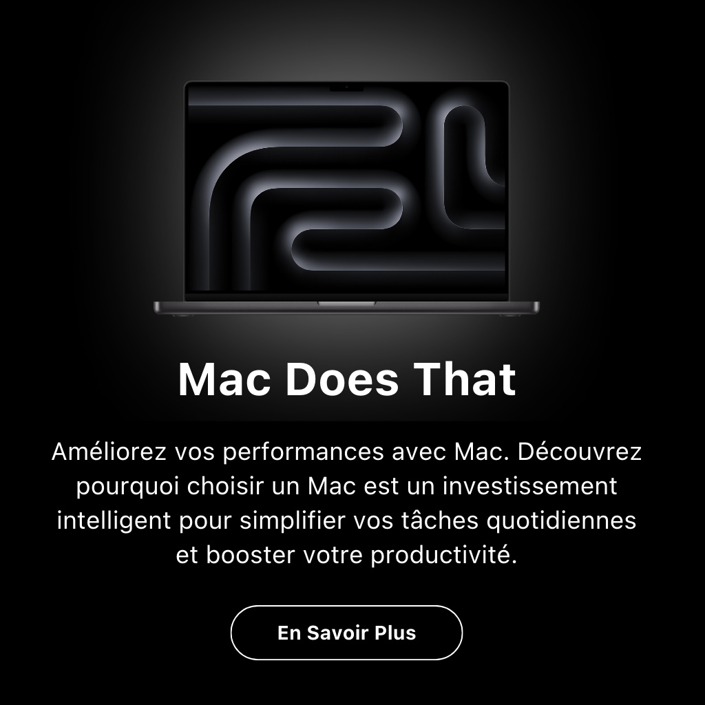 Améliorez vos performances avec Mac. Découvrez pourquoi choisir un Mac est un investissement intelligent pour simplifier vos tâches quotidiennes et booster votre productivité.